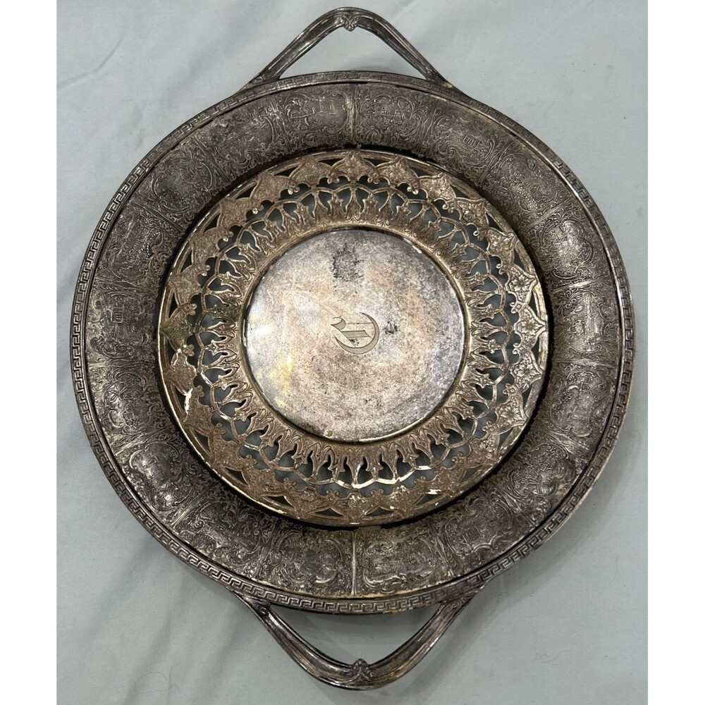 Antique Barbour Silver Co Dutch Windmill Plated Tray 5151 Handled Platter 1920s
